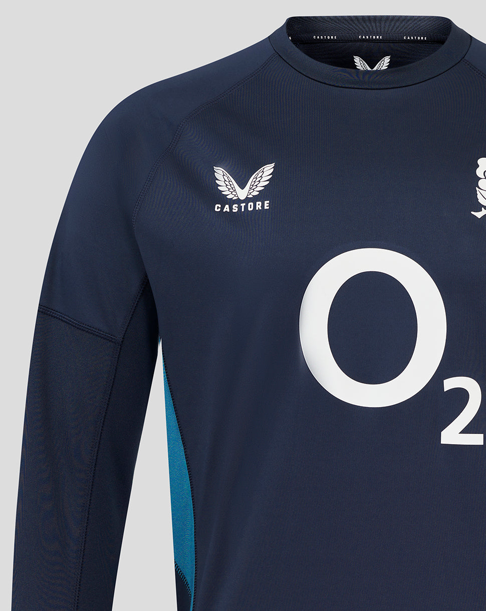 Men’s England Rugby 25/26 Contact Long Sleeve Drill Top – Inkwell - Inkwell/Storm Blue