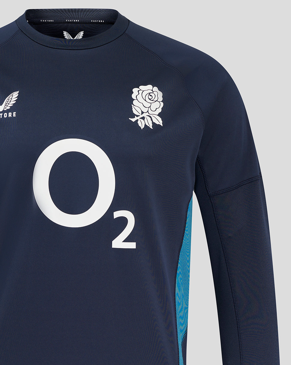Men’s England Rugby 25/26 Contact Long Sleeve Drill Top – Inkwell - Inkwell/Storm Blue