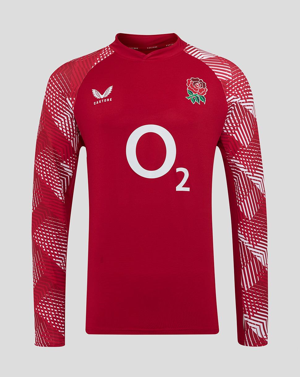 England Rugby Men's Pre Match Long Sleeve Drill Top O2 – Red – Castore