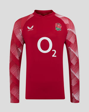 England Rugby Men's Pre Match Long Sleeve Drill Top O2 – Red