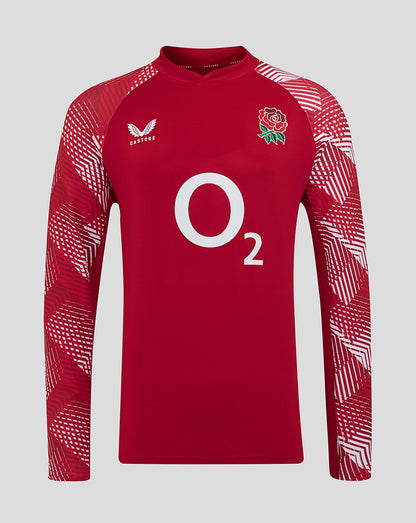 England Rugby Men's Pre Match Long Sleeve Drill Top O2 – Red