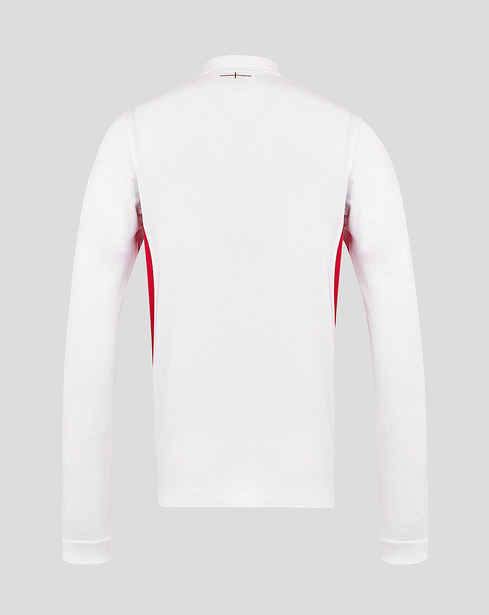 Back view of white England Rugby Red Roses Home Classic Long Sleeve Shirt with red side panels