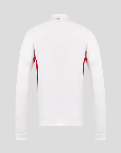 Back view of white England Rugby Red Roses Home Classic Long Sleeve Shirt with red side panels