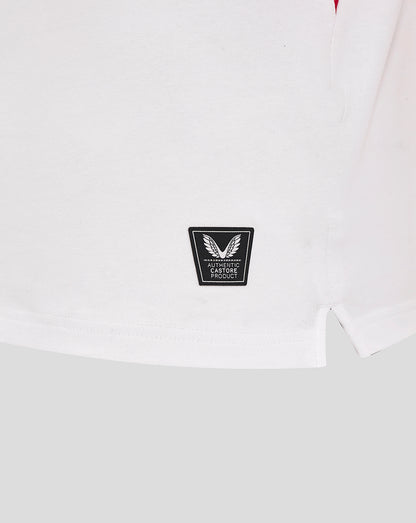 White long sleeve England rugby shirt hem with Castore authentic product badge.