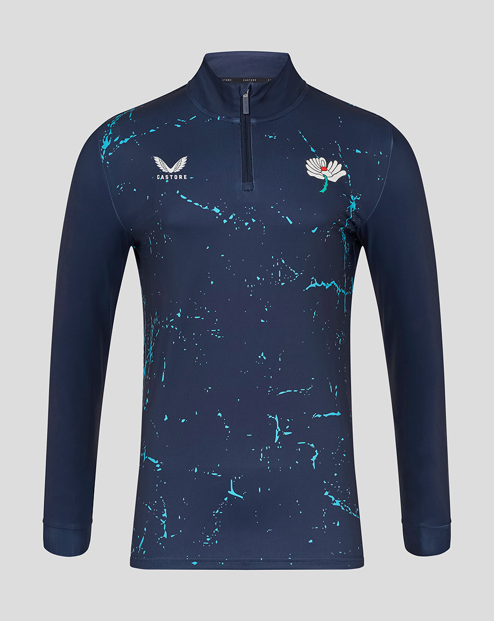 Yorkshire Cricket Men's 26/27 Graphic Performance 1/4 Zip Top - Peacoat