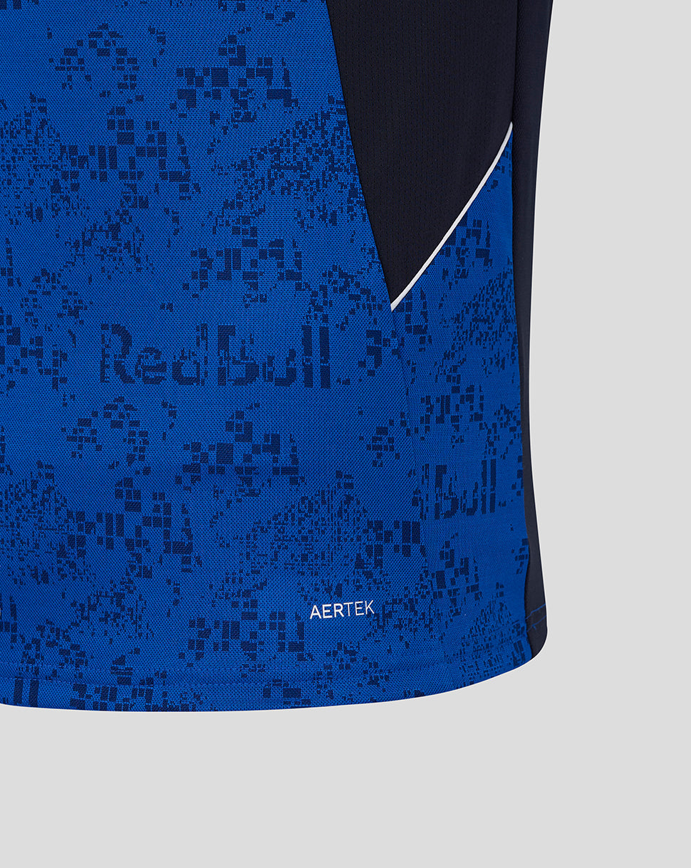 Blue and black sports jersey with Red Bull branding and Aertek logo.