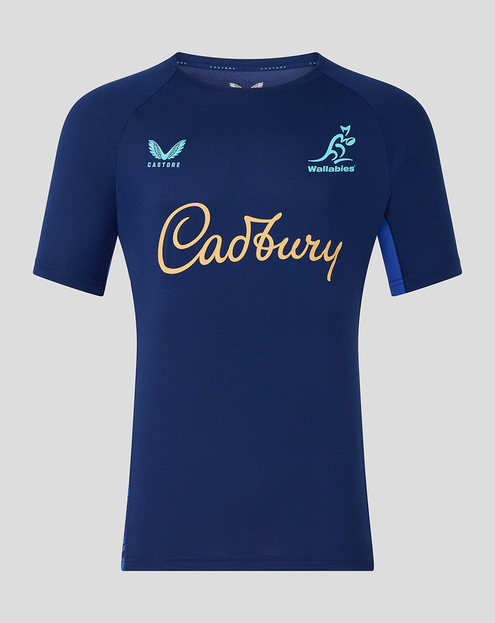 Blue sports jersey with Cadbury logo on a gray background