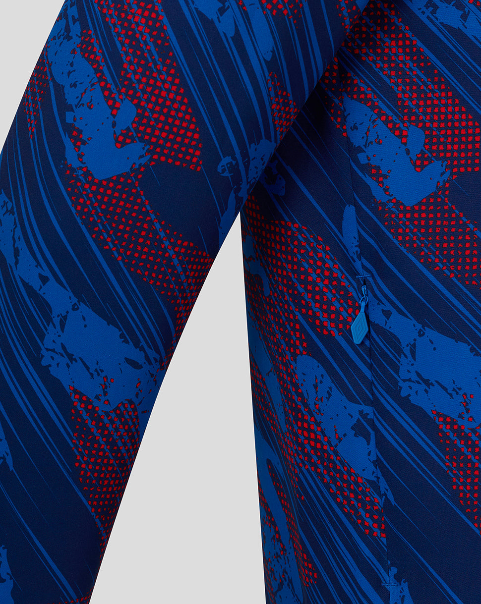 Close-up of blue and red patterned fabric