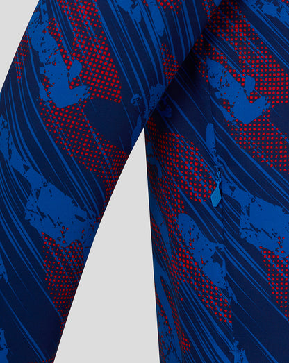Close-up of blue and red patterned fabric