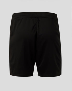 Back view of black Athletic Club Fourth Shorts with a subtle textured fabric and elastic waistband.