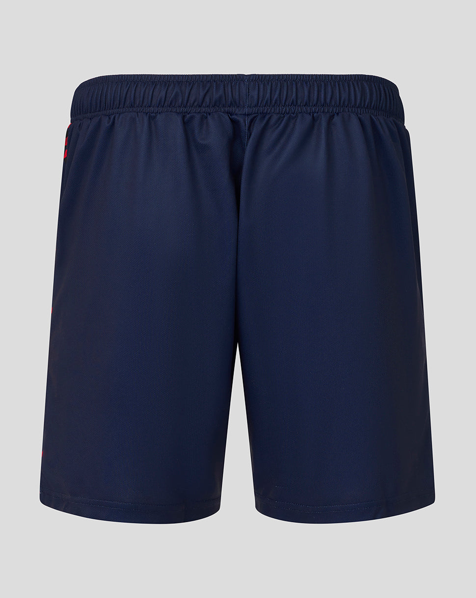 Navy blue shorts on a light gray background