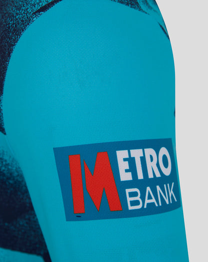 Teal sports jersey with Metro Bank logo