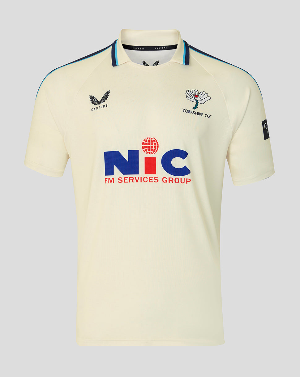 Yorkshire Cricket Men's 26/27 County Champs Short Sleeve Jersey - Cream - Cannoli Cream