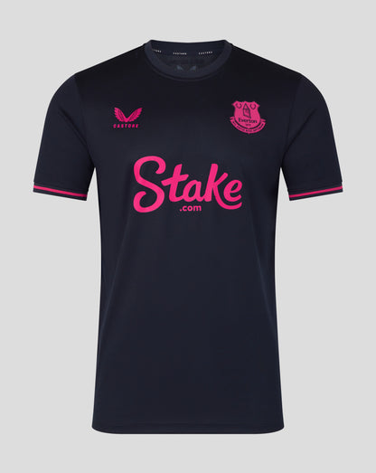 Black sports jersey with pink branding on a gray background