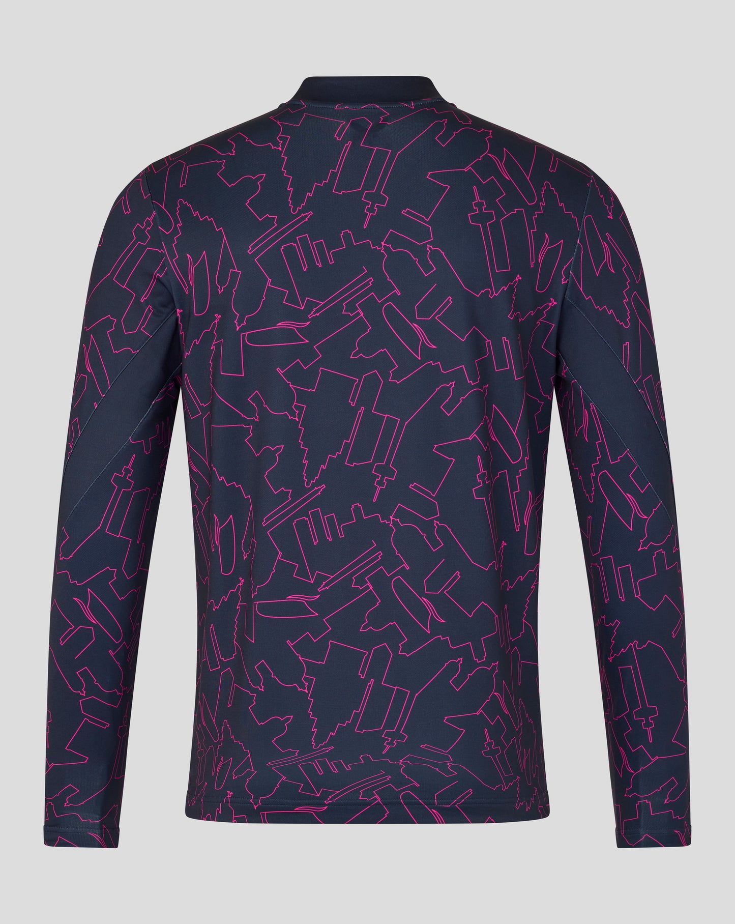 Long-sleeve shirt with a geometric pattern on a gray background