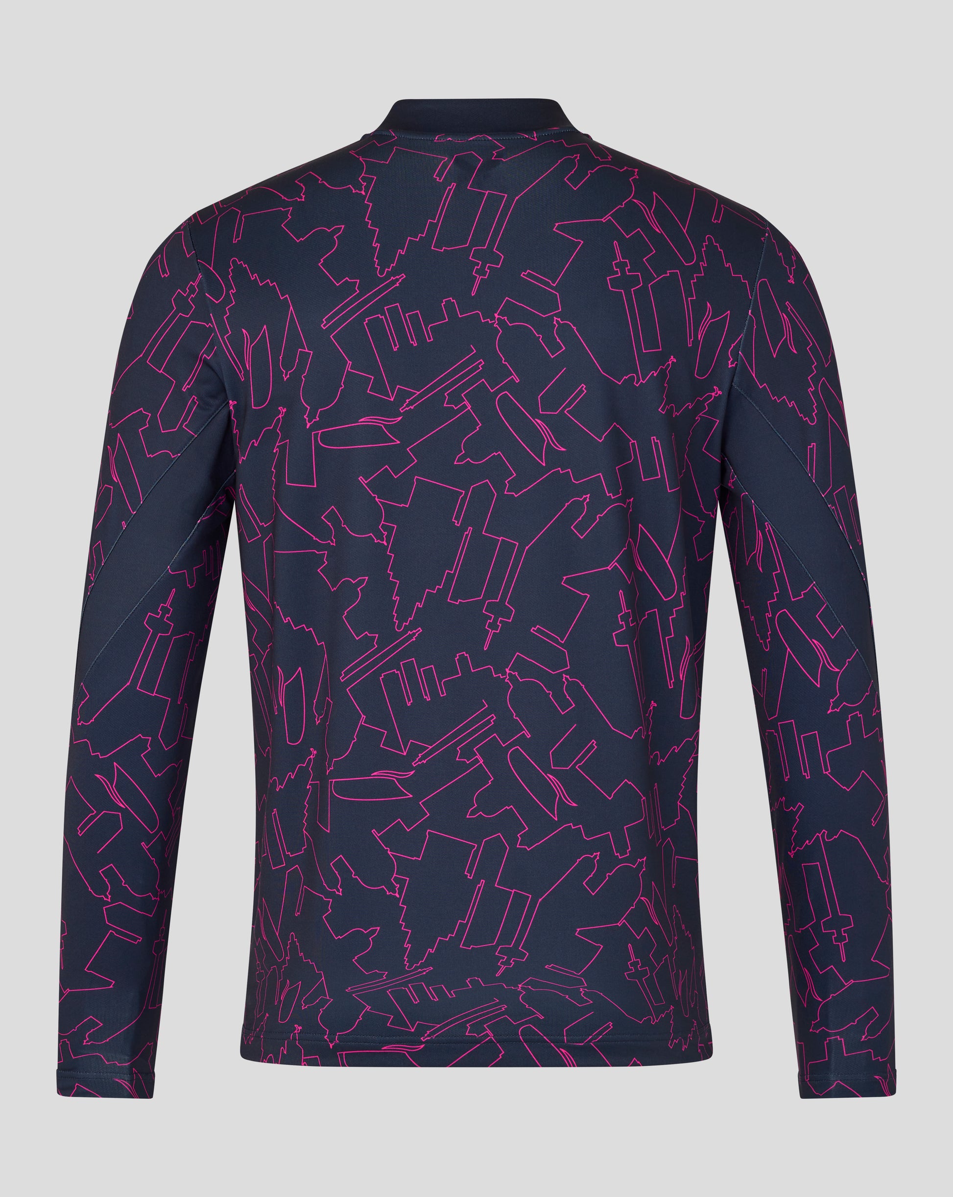 Long-sleeve shirt with a geometric pattern on a gray background