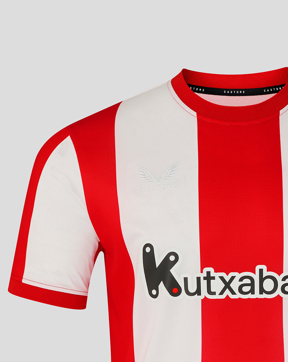 Athletic Club retro jersey in red and white vertical stripes with Castore branding and Kutxabank sponsor across the front
