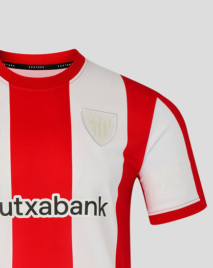 Athletic Club retro jersey close up showing club crest on the left chest and Kutxabank sponsor across the midsection