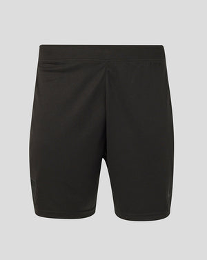 Back view of black Athletic Club retro shorts with textured fabric and flat waistband