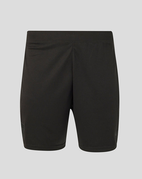 Back view of black Athletic Club retro shorts with textured fabric and flat waistband