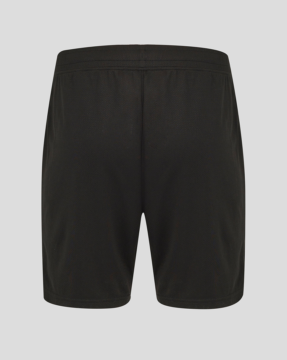 Back view of black Athletic Club men's 25/26 retro shorts with an elastic waistband.