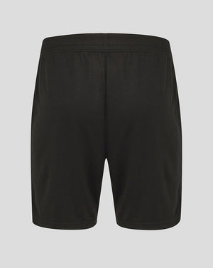 Back view of black Athletic Club men's 25/26 retro shorts with an elastic waistband.