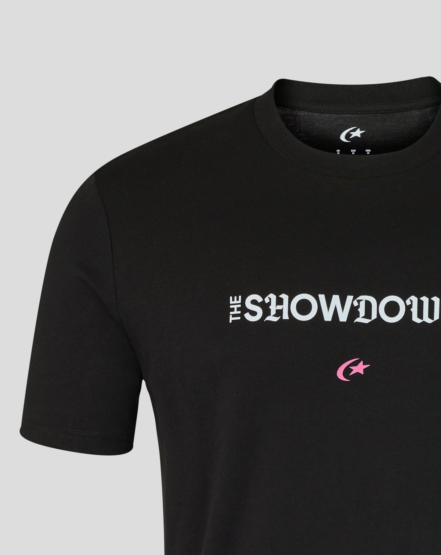 Black t-shirt with 'The Showdown' text on a gray background