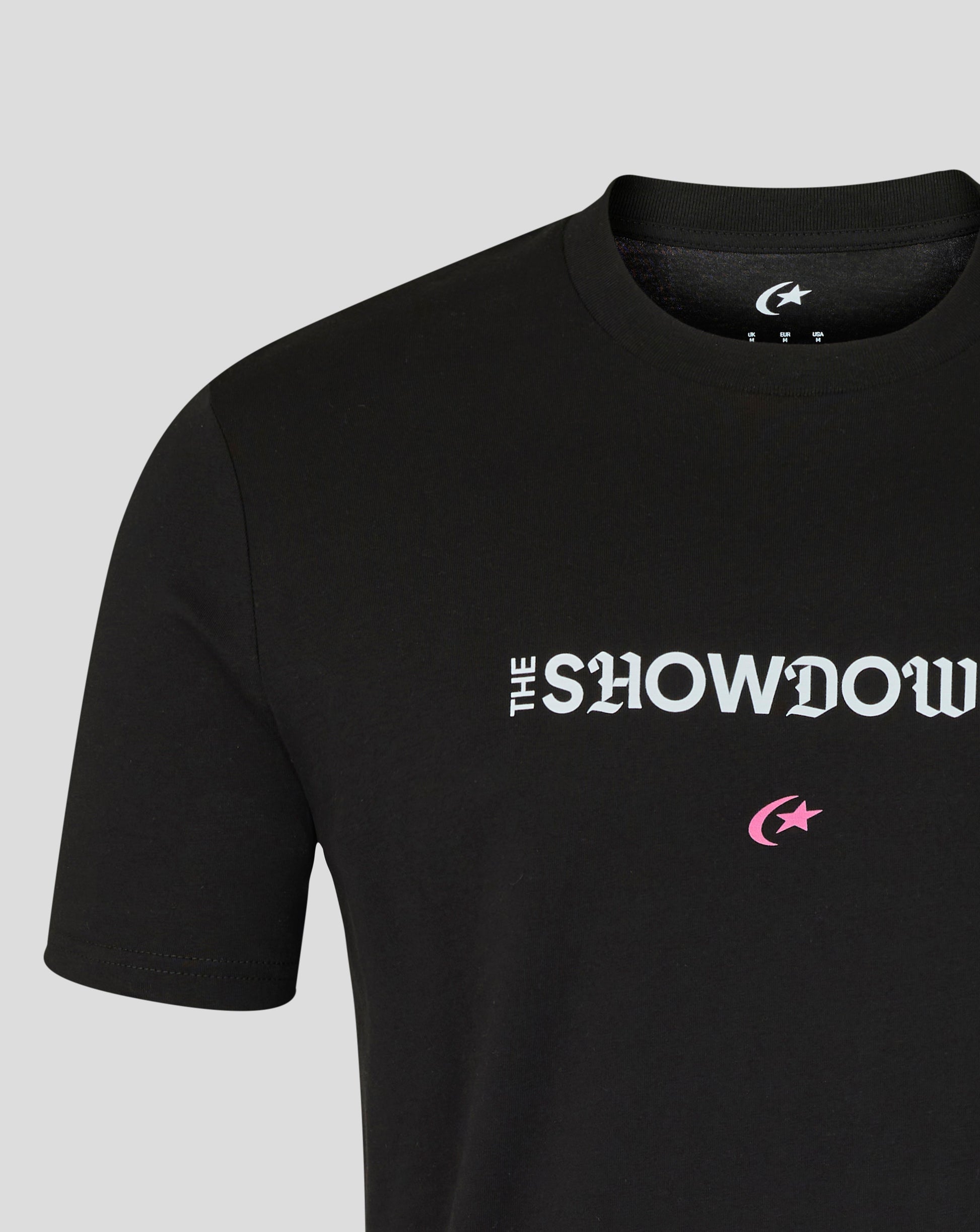 Black t-shirt with 'The Showdown' text on a gray background