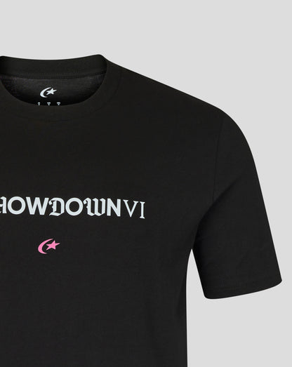 Black t-shirt with 'SHOWDOWN VI' text and logo on a gray background
