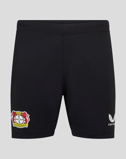 Black Bayer Leverkusen Pro home shorts back view with club crest on the left leg