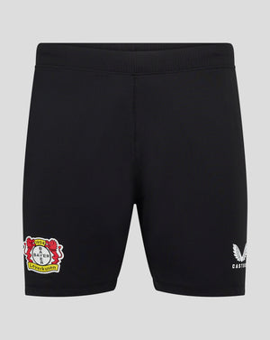 Back view of black Bayer Leverkusen Pro shorts with elastic waistband and subtle texture