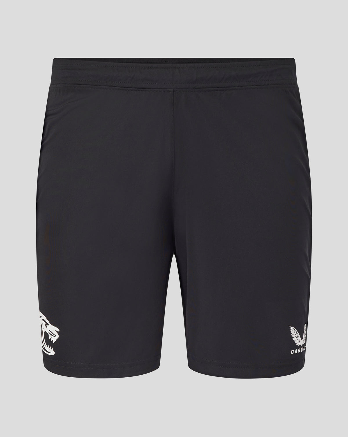 Back view of Leicester Tigers training shorts in Caviar with waistband and central seam