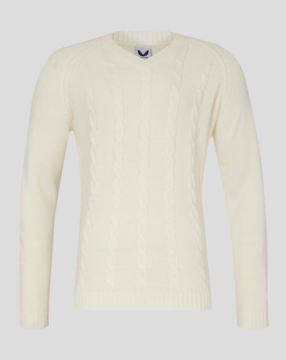 Mens Cricket Knitted Long Sleeve Jumper - Cannoli Cream