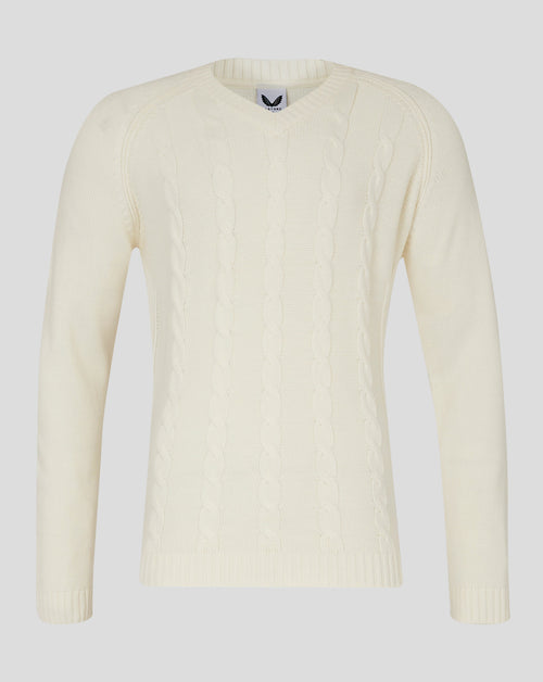 Mens Cricket Knitted Long Sleeve Jumper - Cannoli Cream