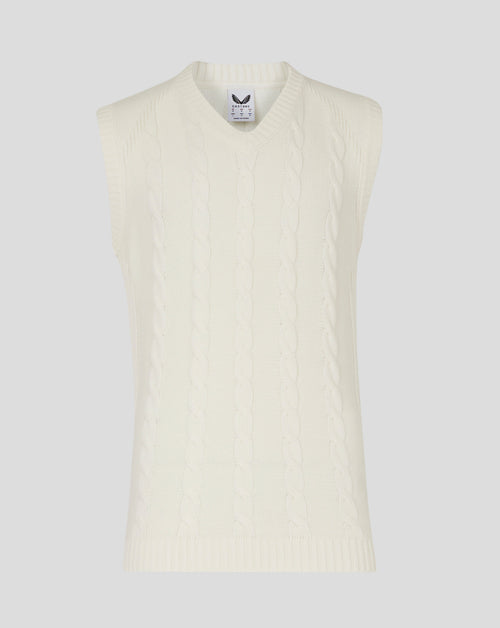 Mens Cricket Sleeveless Knitted Jumper - Cannoli Cream