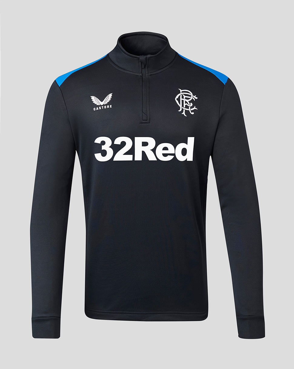 Black navy Men’s Matchday Training fleece with blue shoulder panels 1/4 zip club crest and 32Red across chest.