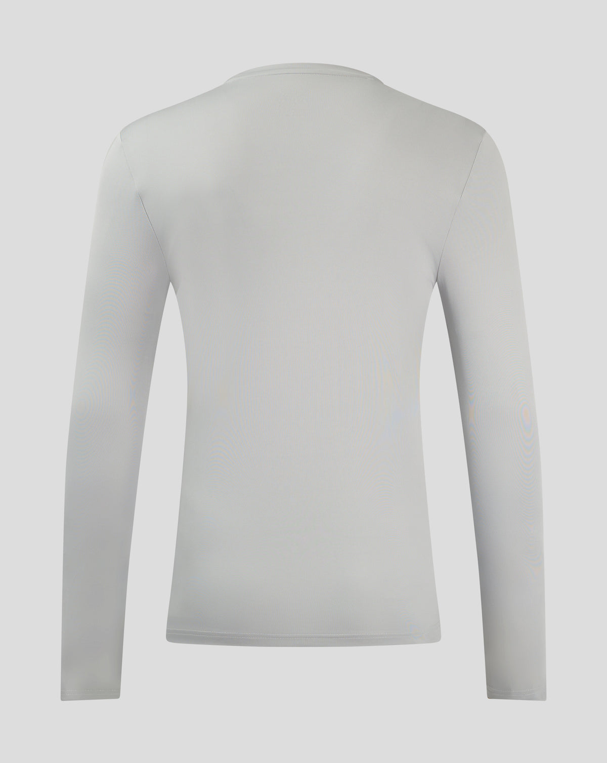 Back view of white long sleeve performance tee showing clean back and shoulder area