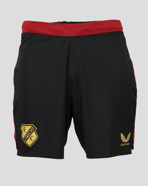 Black FC Utrecht training shorts with red waistband contrast side panels crest and Castore branding