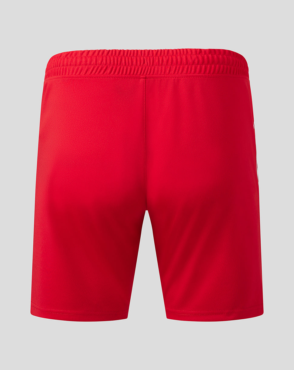 Back view of FC Utrecht red home shorts with an elasticated waistband.