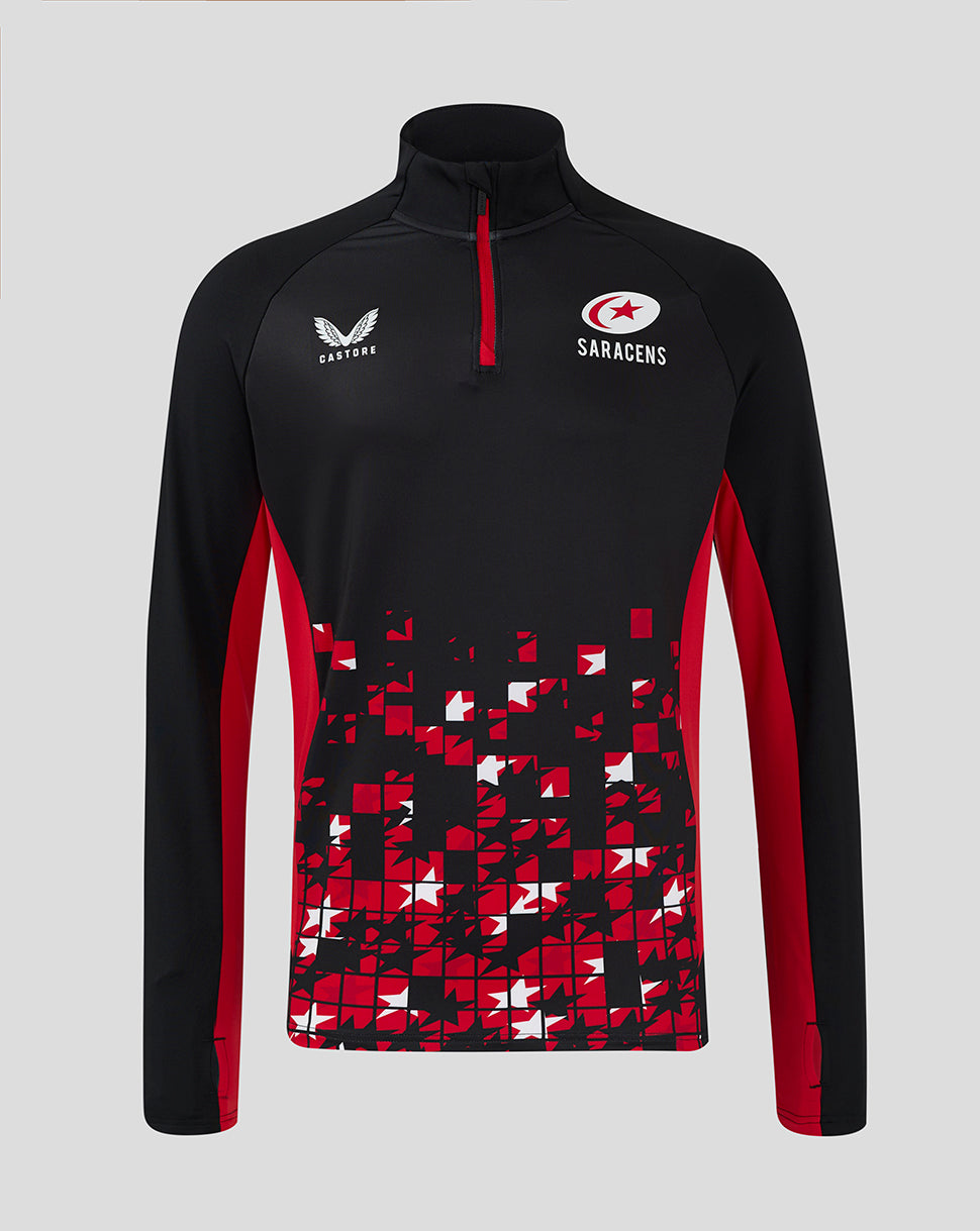 Saracens Men's 24/25 Matchday 1/4 Zip - Black/Red - Black/Red