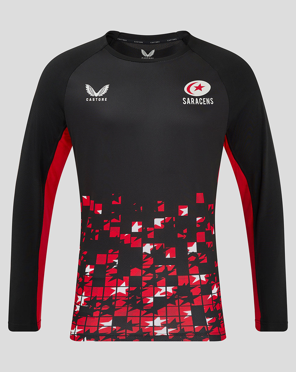 Saracens Men's 24/25 Matchday Long Sleeve Tee - Black/Red - Black/Red