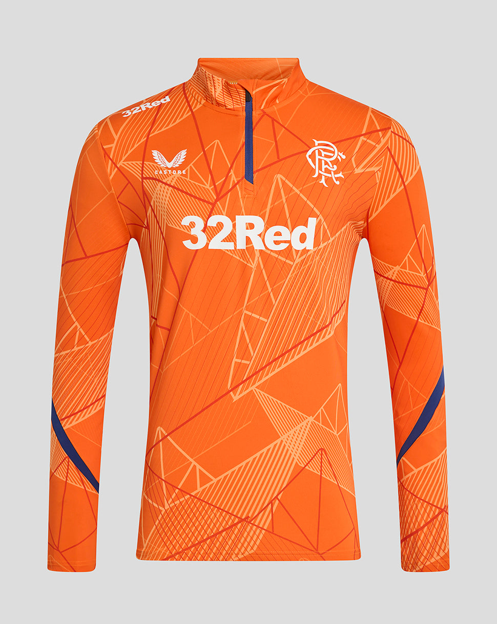 Rangers 24/25 Men's League Matchday 1/4 Zip Midlayer - Vibrant Orange/Blue Depths