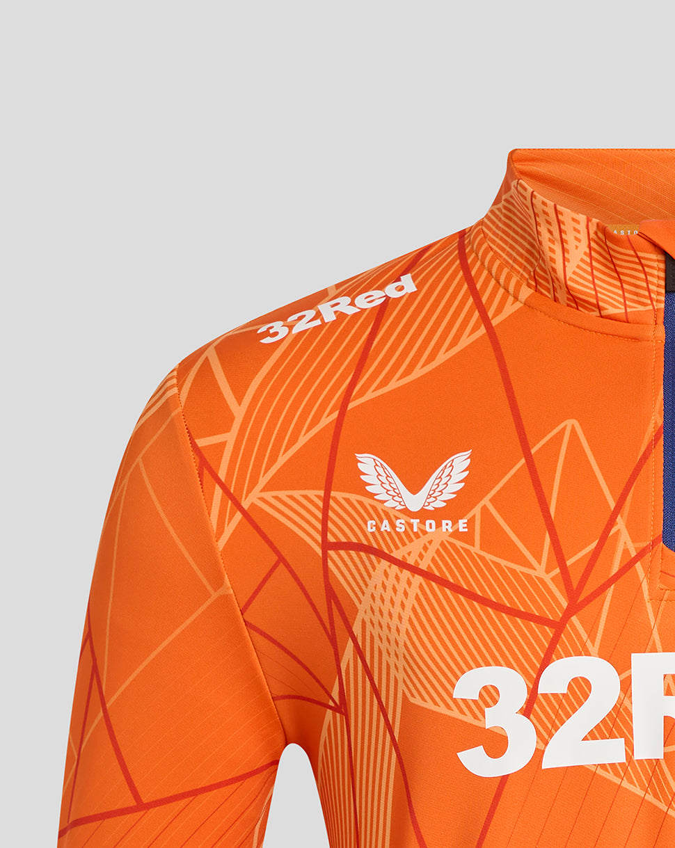 Rangers 24/25 Men's League Matchday 1/4 Zip Midlayer - Vibrant Orange/Blue Depths
