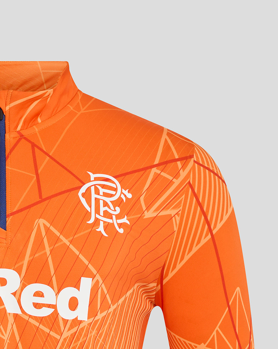 Rangers 24/25 Men's League Matchday 1/4 Zip Midlayer - Vibrant Orange/Blue Depths