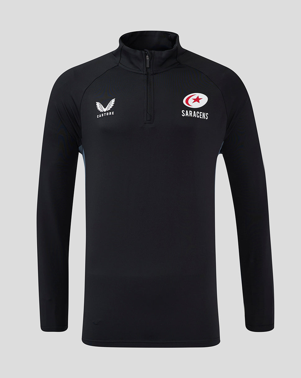 Saracens Men's 24/25 Training 1/4 Zip - Black - Black/Grey