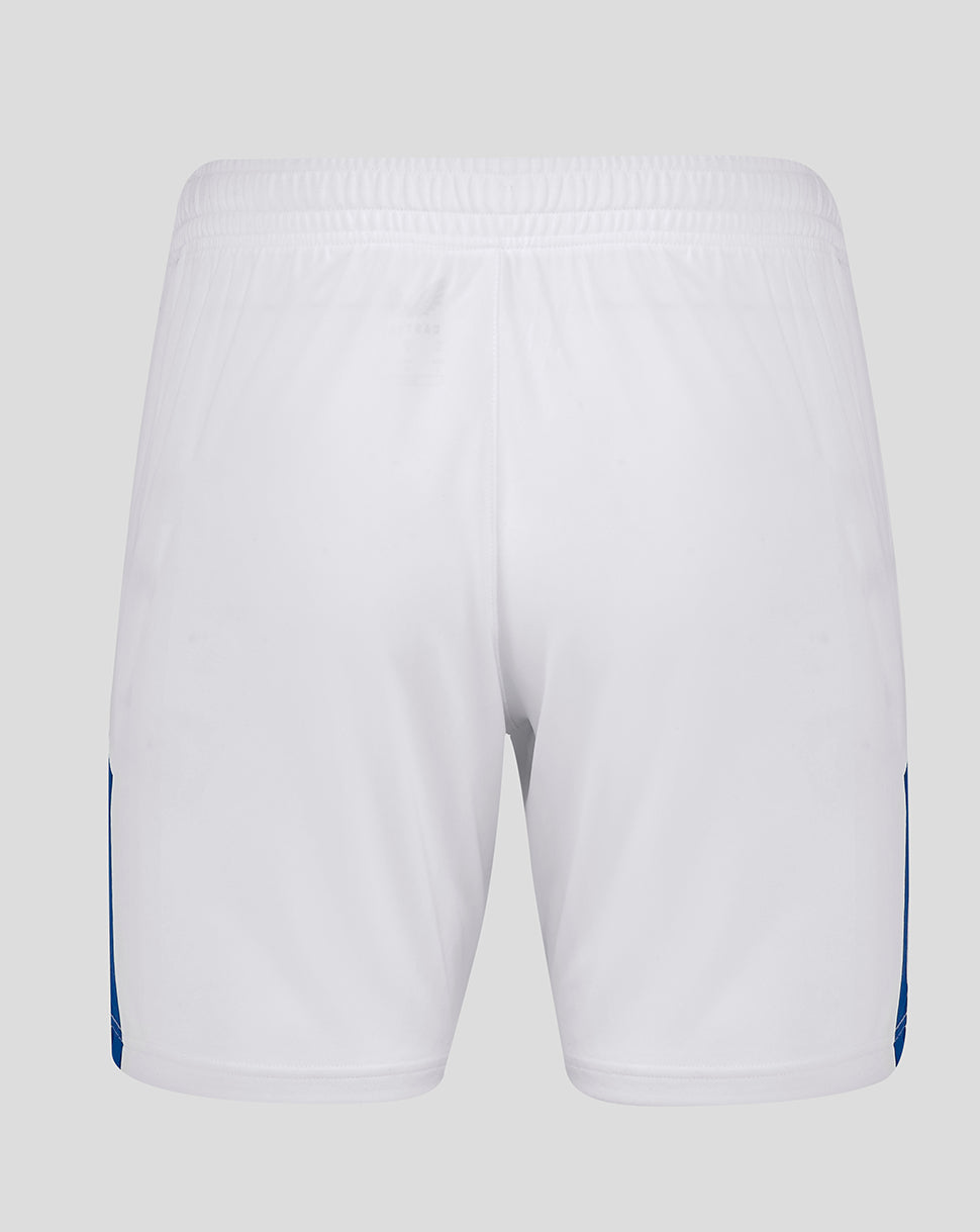 Back view of white Everton home shorts with clean silhouette and center seam