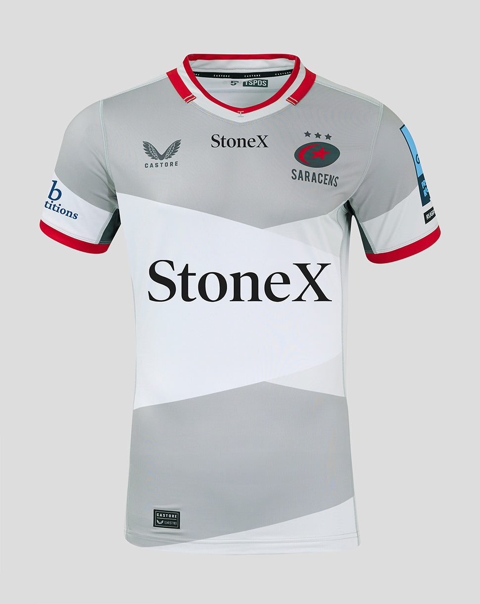 Saracens Men's Pro Away Shirt 24/25 - Grey/Red