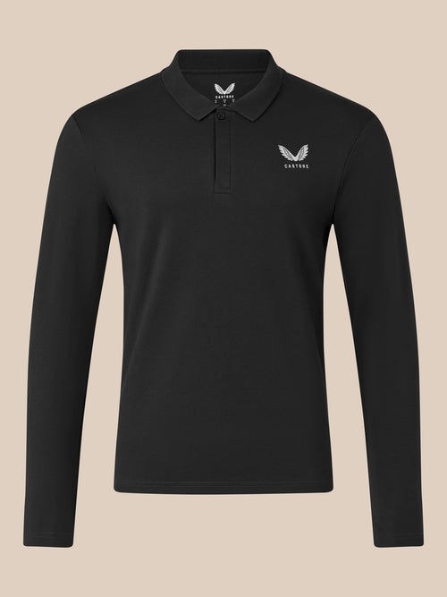 Men's Long Sleeve Cotton Polo - Black