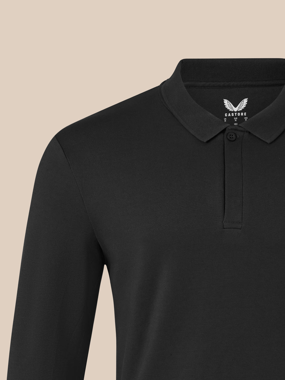 Men's Long Sleeve Cotton Polo - Black - Black