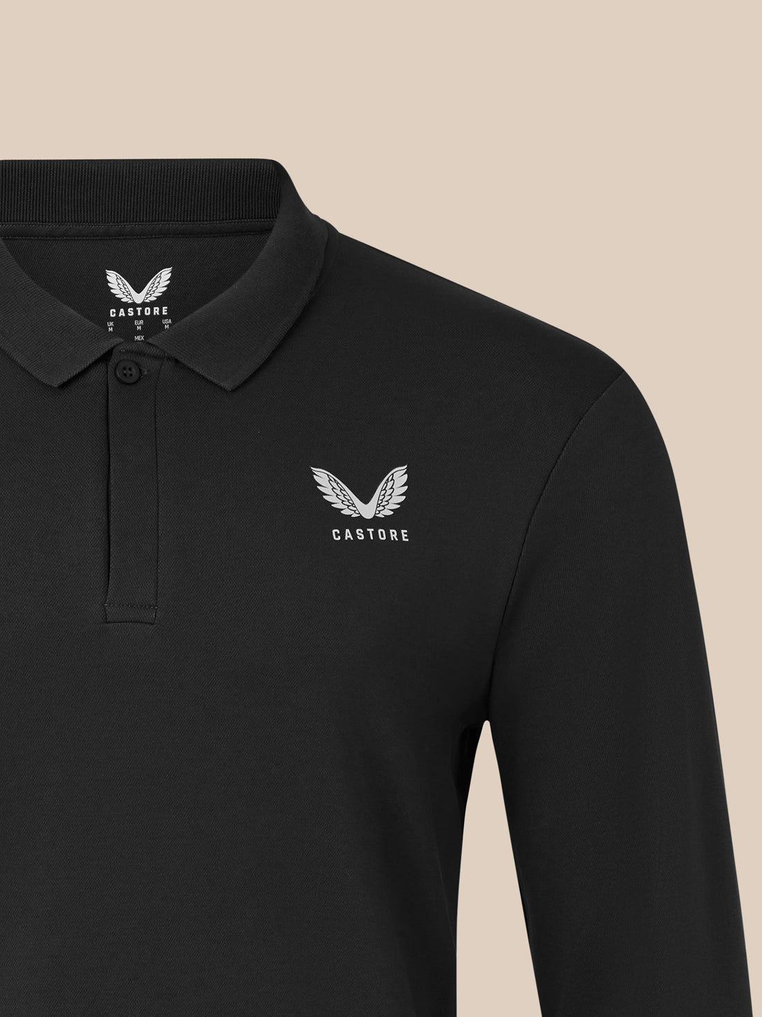 Men's Long Sleeve Cotton Polo - Black - Black